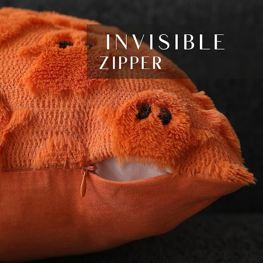 DFXSZ Halloween Pillow Covers 16x16 inch Set of 2 Orange Ghost Throw Pillow Cases Soft Plush Faux Fur Wool Couch Cushion Case for Chair Sofa Bedroom Living Room Home Decor PTK03C16