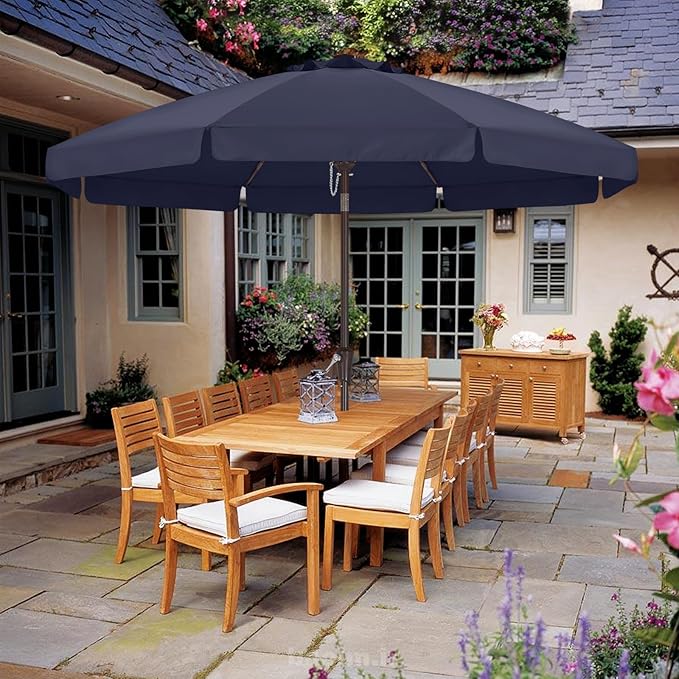 ABCCANOPY 10ft Scalloped Patio Umbrella, Outdoor Table Umbrella with Tilt and Crank, Fiberglass Ribs Deck Umbrella for Patio, Pool, Garden, Picnic (Tibetan Blue)