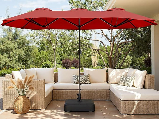 Shintenchi 16FT Large Patio Umbrella with Base Included, Outdoor Double-Sided Rectangular Shade with Crank Handle for Poolside Lawn, Deck & Garden, Red