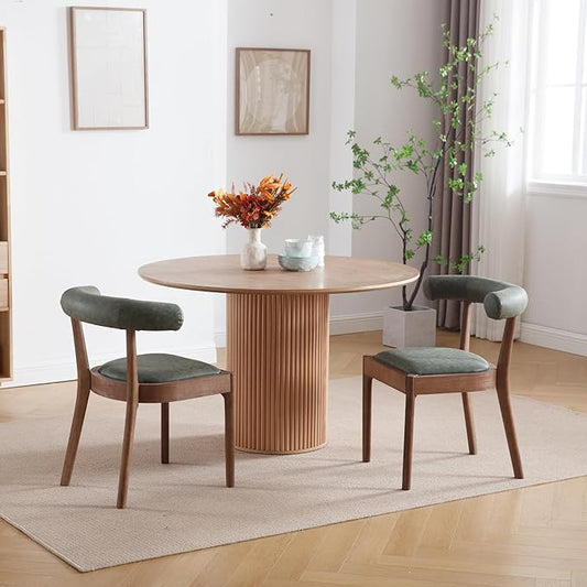Kmax Dining Room Chairs Mid-Century Modern PU Kitchen Chairs with Natural Walnut Finished Frame, PU Curved Back, Set of 6, Green