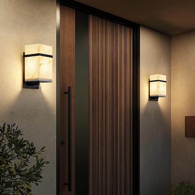 Outdoor Wall Light E26 Base Black Metal - Exterior Waterproof Lanterns with Resin Shade, Porch Sconces Wall Mount Lighting Brightens to Garage,Patio,Front Door (Bulb not Included)