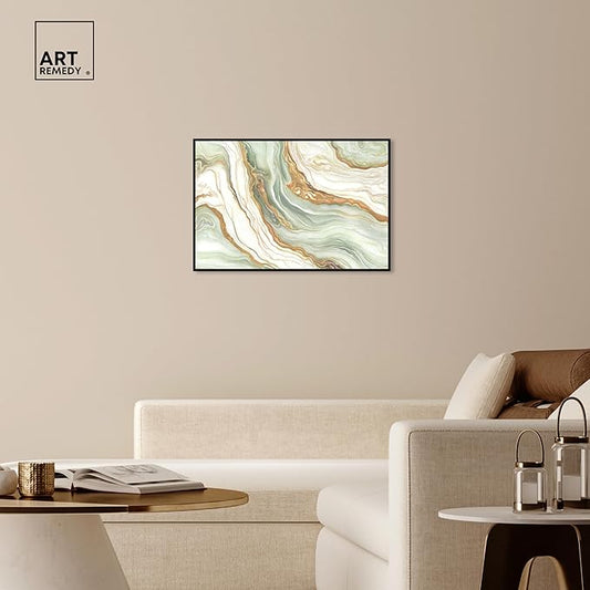 Art Remedy Green And Gold Framed Mineral, Agate & Geode 1 Piece Canvas Wall Art, 37" x 25", Black Frame