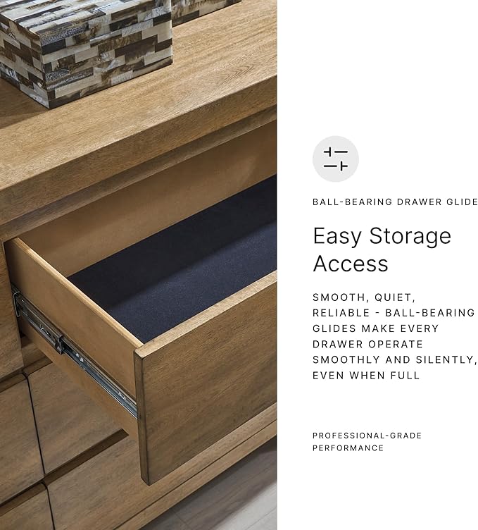 Signature Design by Ashley Sherbana Casual 6-Drawer Dresser with Safety Stop and Felt-Lined Top Drawers, Light Brown