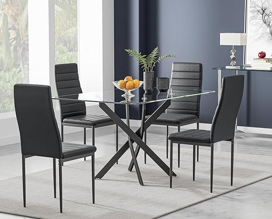 Tempered Glass Dining Table with Black Metal Legs, 47" Modern Rectangular Kitchen Table for Dining Room Kitchen (47.24" * 31.5", Black)