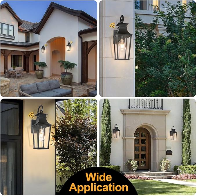 ALVIME Dusk to Dawn Outdoor Wall Lighting, 17 Inch Matte Black Outdoor Sconce Lights, Exterior Light Fixtures for House, Front Door, Porch, Patio, Garage, E26 Base& High Strength Clear Glass