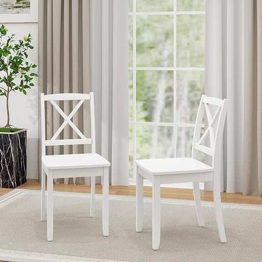 Giantex Wood Dining Chairs Set of 2, Armless Kitchen Chair w/Rubber Wood Legs & Curved Backrest, Farmhouse Cross Back Diner Chair, Wooden Side Chairs for Home Dining Room, Load 400 LBS, White