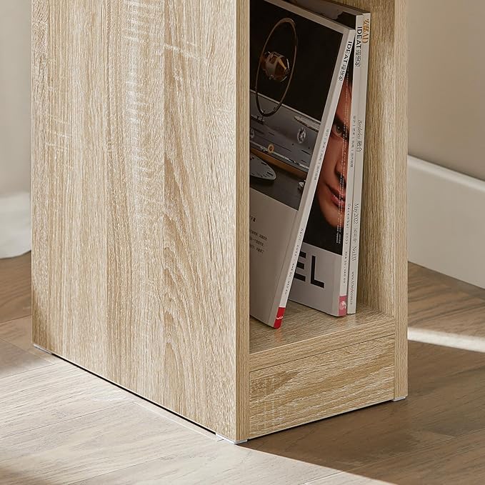SoBuy Nightstand Narrow Night Stand Modern Design Bedside Furniture Slim End Table Storage Cabinet with Sliding Drawer and Open Compartment, Natural FBT111-NX2
