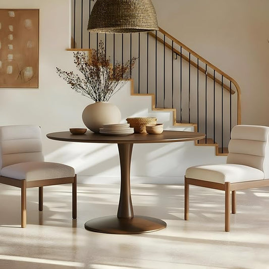 Meridian Furniture 915Brown-T Holly Collection Mid-Century Modern Dining Table with Rich Brown Finish, Solid Wood, Oak Veneer, 48" W x 48" D x 30" H, Brown