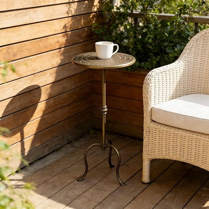 Metal Side Table, Martini Style Coffee Table Vintage Small Round Aceent Table 23inch for Living Room Bedroom Antique