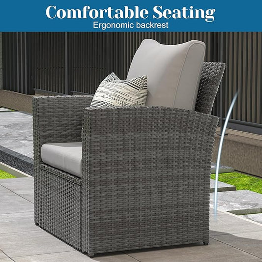4 Piece Patio Furniture Sets, All-Weather Wicker Conversation Sets, Outdoor Rattan Sectional Sofa Chair with Cushions and Coffee Table for Balcony, Garden, Backyard,Grey/Light Grey