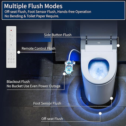 Smart Toilet with Bidet Built in,One Piece Toilets with Tank,Dual Auto Flush,Foam Dispenser,Deodorization,Foot Sensor,Blackout Flush,Heated Seat,Warm Water,Bidet Toilet for Modern Bathroom,Night Light