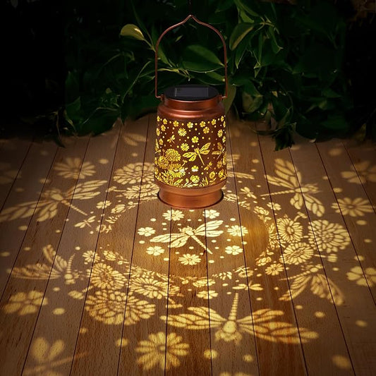 Dragonfly Solar Lanterns Outdoor Waterproof Daisy Garden Decor Birthday Gifts for Women Mom Grandma Hanging Solar Lights Metal Lantern Decoration Outside for Porch,Patio,Yard,Backyard