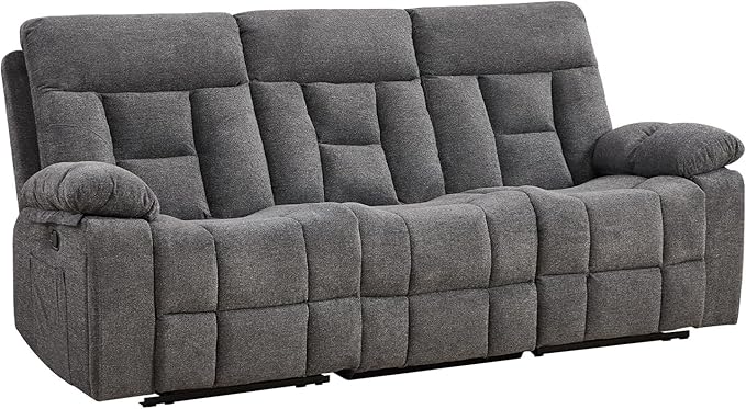 EBELLO Reclining Sofa for Living Room, Extra Wide Modern Overstuffed 3 Seat Recliner Manual Sofa with Hidden Armrest Cup Holders, Soft Breathable Fabric and Padded Seat, Light Grey