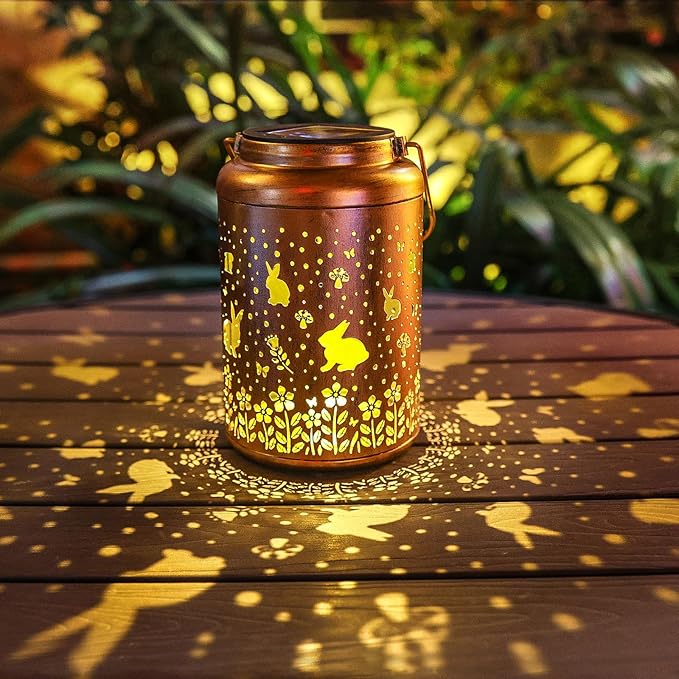 Rabbit Solar Lanterns Outdoor Waterproof Hanging Lights Garden Decor Birthday Gifts for Women Mom Grandma Metal Solar Lantern Decorative Light for Yard,Porch,Patio,Pathway,Backyard