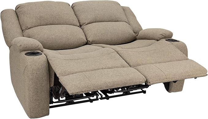 RecPro Charles Powered Double RV Wall Hugger Recliner Sofa | RV Loveseat | RV Furniture | Cloth (Oatmeal, 58")