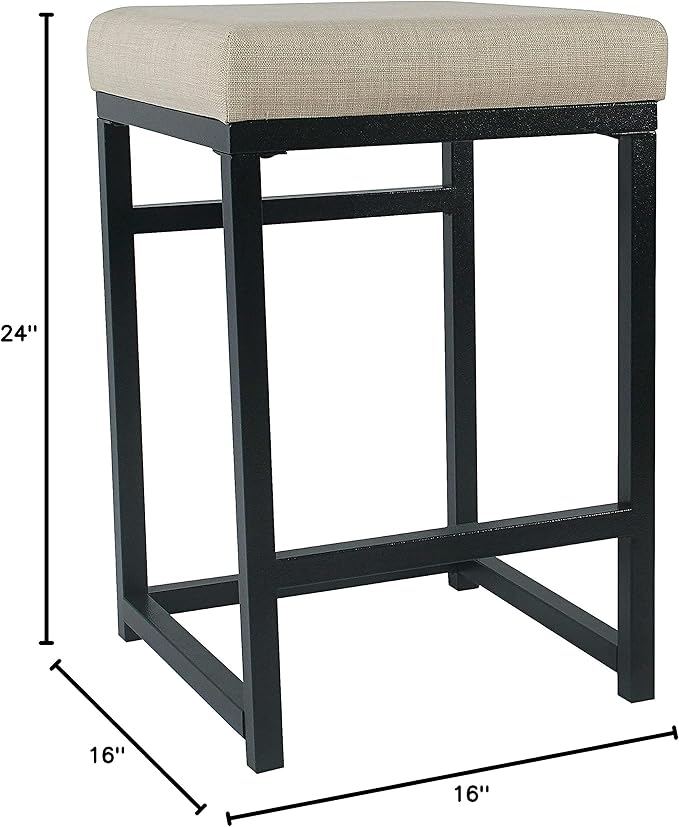 Homepop Home Decor | Modern 24-Inch Counter Stool | Backless Metal Frame Bar Stools Counter Height | Decorative Home Furniture, Natural