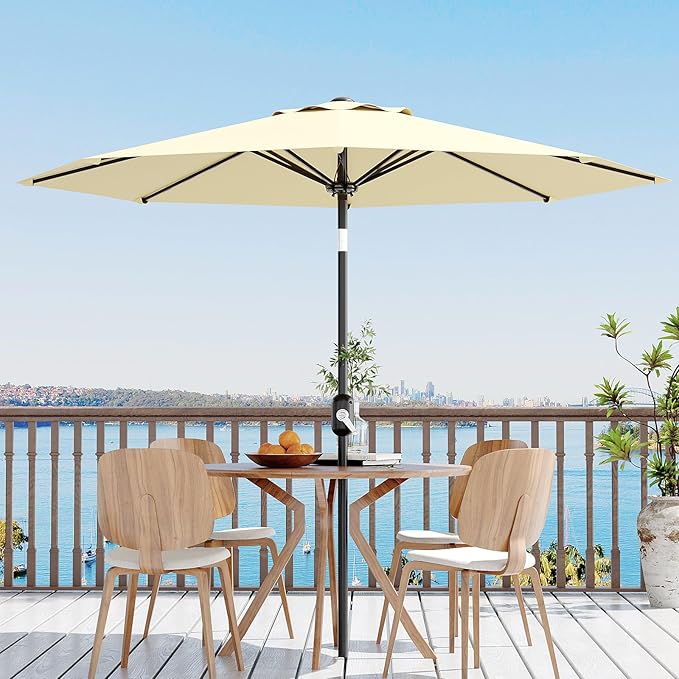 Garvee Patio Umbrella 10 ft, Table Umbrella Outdoor Patio UV Protection with Crank Lift & Push Button Tilt, 8 Sturdy Ribs for Yard, Deck, Pool - Beige