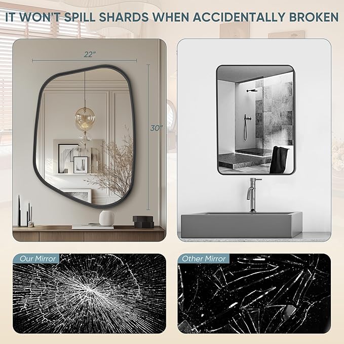 Irregular Wall Mirror 22"x30" Bathroom Mirrors Asymmetrical Artistic Decorative for Living Room Bedroom Bathroom Hallway Entryway,Trapezoid,Black