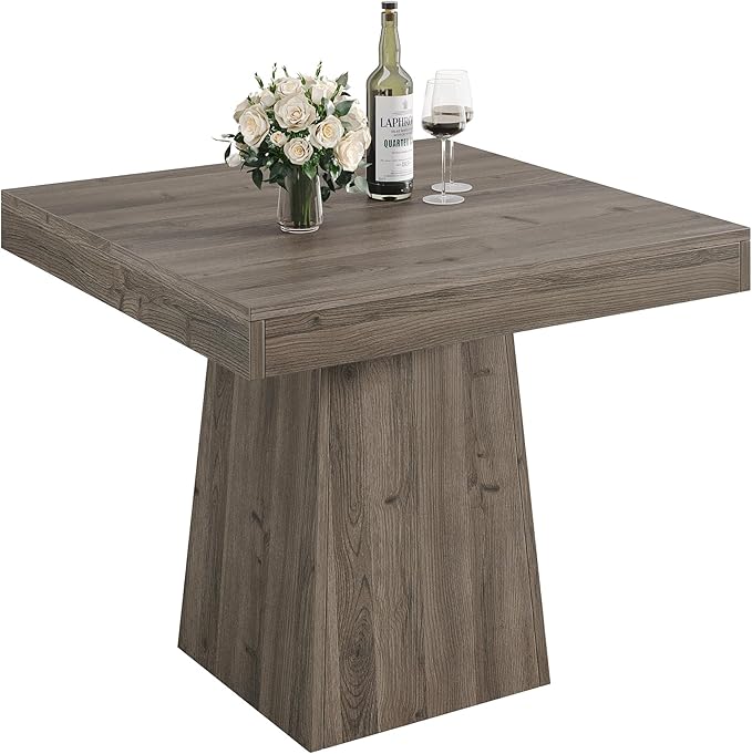 Tribesigns Square Dining Table for 4, 31.5-Inch Small Kitchen Table with Sturdy Pedestal Base, Farmhouse Dinner Table for Dining Room, Living Room, Kitchen, Light Gray