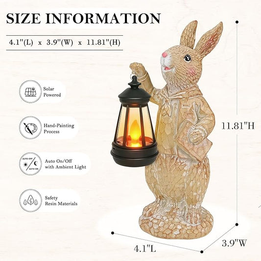 Dr. Bunny Solar Garden Statue, Easter Rabbit Figurine with Glowing Lantern, Handcrafted Resin Outdoor Decor for Patio, Balcony, Yard, Gift for Women, Housewarming, Birthday, Easter Party Decoration