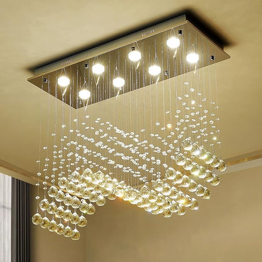 Saint Mossi 8-Lights Modern K9 Crystal Chandelier Light Fixture, Perfect Raindrop Chandelier for Bedroom,Living Room,Dining Room, L30 x W12 x H26, Clear Crystal & Chrome Canopy