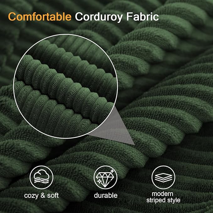 COMAX Futon Sofa Bed, Convertible Folding Sofa Bed, Boneless Couch Loveseat Corduroy with Pillows, Small Foldable Floor Couch Comfy Lounge Sleeper for Living Room Bedroom, Green