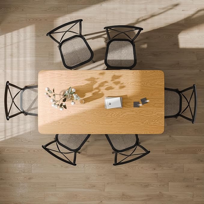 Casaphoria 67" Dining Table for 6, Wood Kitchen Table with Scratch-Resistant Top & V-Shaped Base, Modern Farmhouse Rectangular Dining Table for Living Room, Kitchen, Easy Assembly, Natural Wood