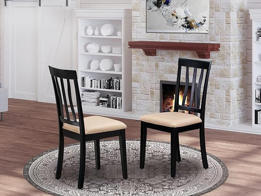 East West Furniture ANC-BLK-C Antique Dining Chairs - Linen Fabric Upholstered Wood Chairs, Set of 2, Black