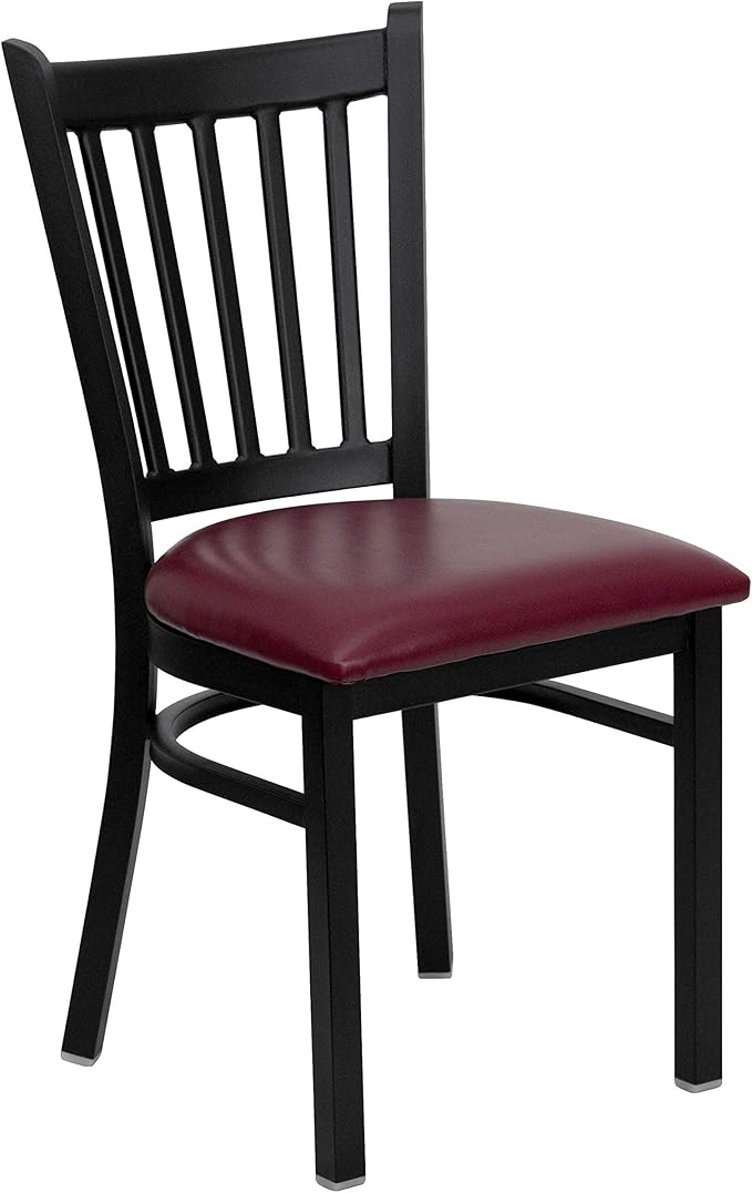 Flash Furniture 2 Pack HERCULES Series Black Vertical Back Metal Restaurant Chair - Burgundy Vinyl Seat