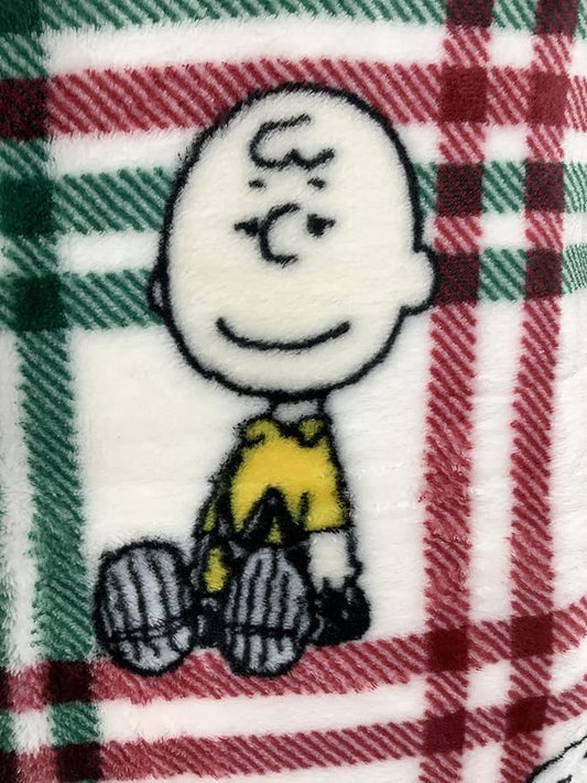 Berkshire Blanket & Home Co Peanuts Winter Blanket, Polyester (Green & Red Gridlines with Characters, Full/Queen)