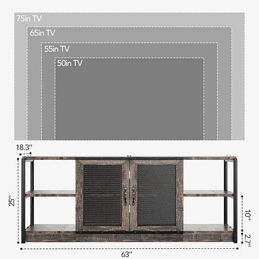 GAOMON Farmhouse TV Stand for 65/75 in TVs, Industrial TV Cabinet with 2 Mesh Doors and 4 Shelves, Vintage TV Console for Living Room, Bedroom, Rustic Oak