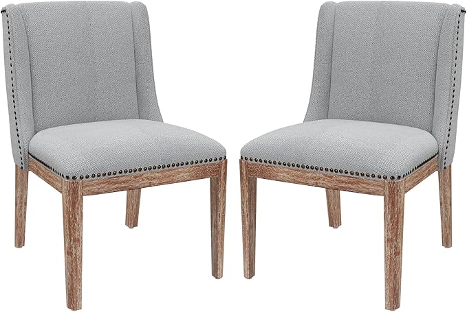 Dining Chair Set of 2, Upholstered Fabric Kitchen Side Chairs with Solid Wood Legs, Comfortable Seating for Kitchen, Dining Room & Restaurant, Grey
