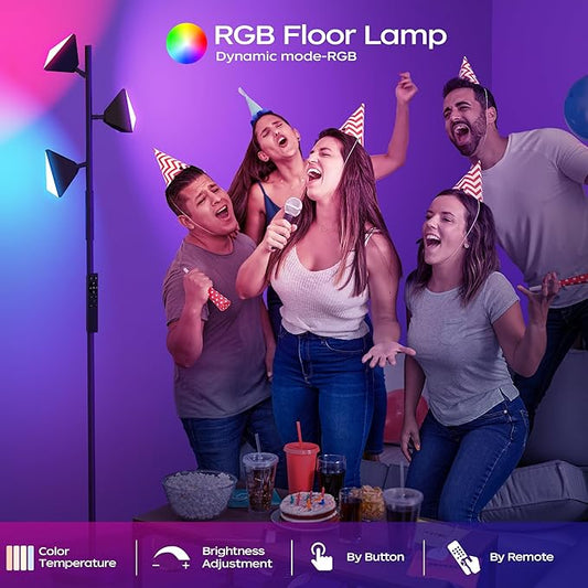 36W RGBCW Floor Lamp, Color Changing LED Tree Floor Lamp, Stepless Dimmable Tall Standing Lamp with Remote & Touch Control, 2700K-6500K Modern Floor Lamps for Living Room, Bedroom, Gaming Room - Gold
