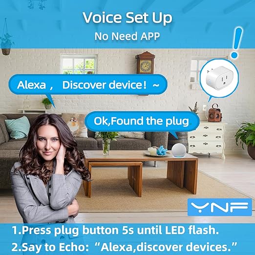 YNF Mini Smart Plug, Simple Setup with One Voice Command, Smart Plugs That Compatible with Alexa , Remote Control, Timer & Schedule, BLE Mesh Plug Requires Alexa Echo (1 Pack)