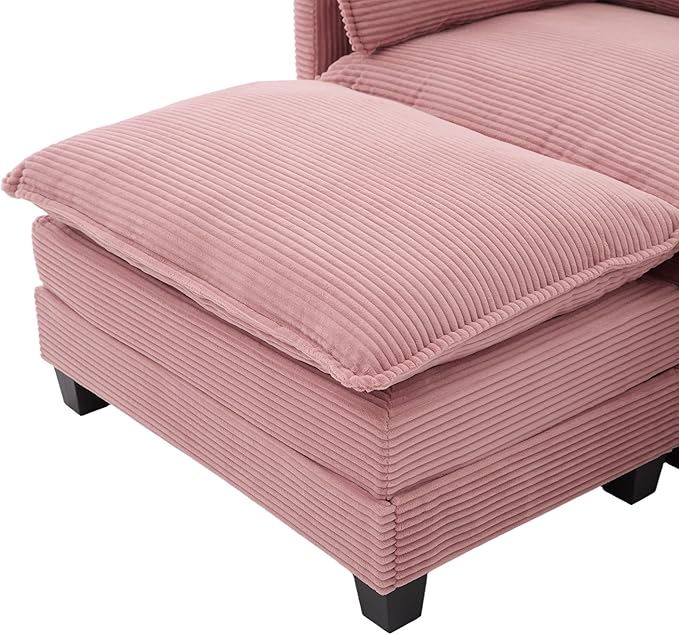 103" Oversized Modular Sectional Sofa Couch with Reversible Ottoman, Free Combination Convertible Corner Couch,Corduroy Upholstered Cloud Sectional Couch with Side Pockets | Multiple Cushions, DIY Combination, Removable Cover