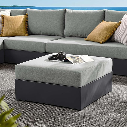 Modway Tahoe Aluminum Ottoman Gray with Weather-Resistant Cushion-Ideal as Outdoor Footstool, Patio or Sunroom Furniture