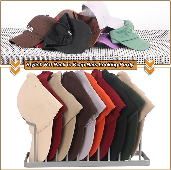 Hat Organizer for Baseball Caps - 4 Pack Space Saving Hat Stand Hold 40 Caps - Premium Metal Hat Rack for Baseball Caps Display & Organizer - No Install Hat Holder for Closet