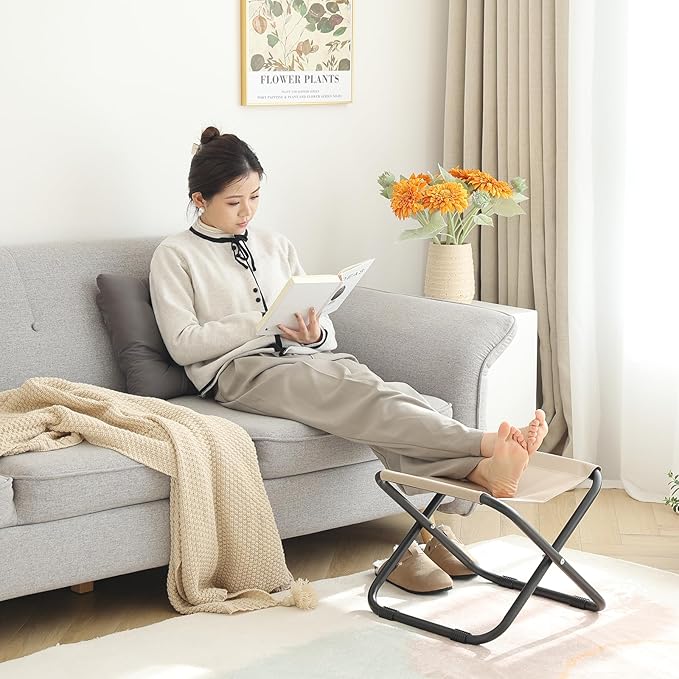 LITA Folding Upholstered Footrest with Straight & Square Shape,Small Ottoman, Dark Grey