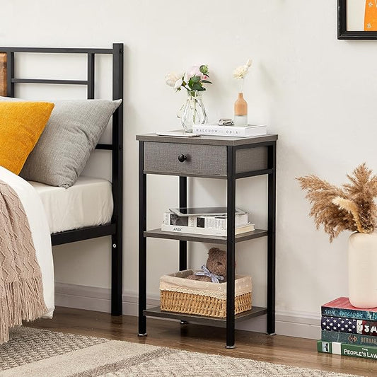 VECELO Tall End Table Set of 2,Nightstand with Drawer and Adjustable Storage Shelf,27.6 inch Side Table for Living Room/Bedroom/Entryway Small Spaces