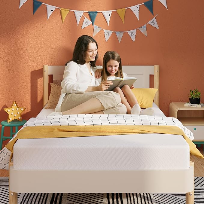 MLILY EGOHOME Twin Mattress for Kids Adults Single Bed, 8 Inch Green Tea Gel Cooling Memory Foam Bunk Bed Mattress in a Box, Made in USA CertiPUR-US Certified, Medium Firm Trundle, White