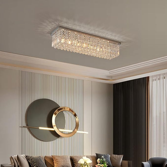 7PM Light for Dining Room, Dining Room Light Fixture, Large Chandeliers for high Ceilings Modern Chandelier Crystals 47.2 Inch