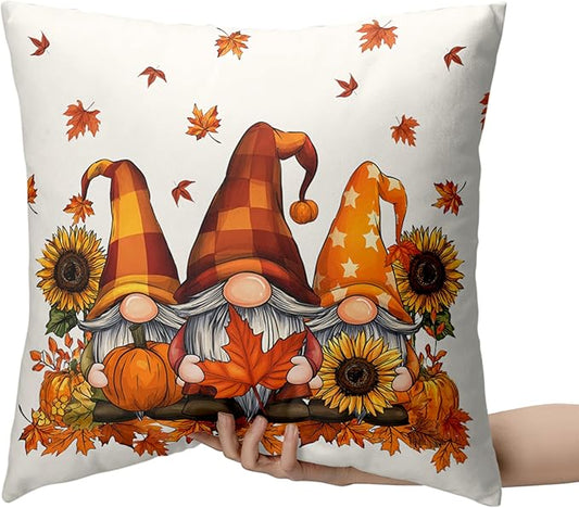 Fall Gnome Pillow Covers 16x16 Set of 2 Pumpkin Sunflower Maple Leaves Throw Pillow Covers Autumn Pillow Case Thanksgiving Cushion Case for Home Decor Couch Sofa