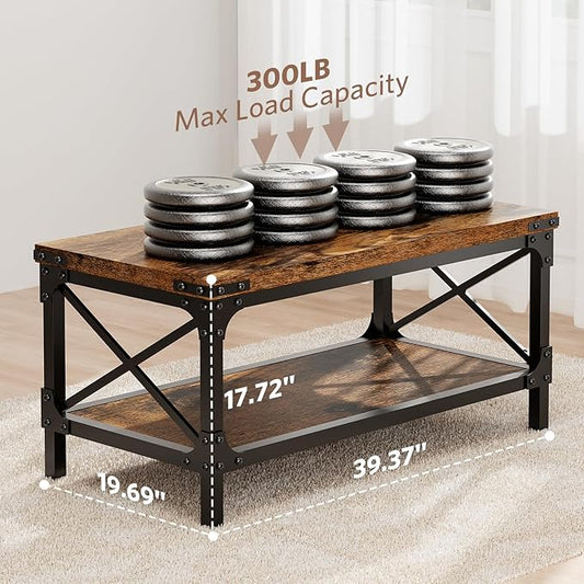 Rectangle Coffee Tables for Living Room, Wood Rectangular Coffee Table, 2 Tier Industrial Modern Center Table with Thickened Tabletop and Metal Frame, 40 inch Long (Rustic Brown)