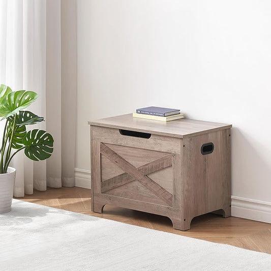 GAOMON Storage Chest, Wood Storage Bench with Seating and Safety Hinge, Entryway Bench with Storage, Farmhouse Storage Chest Trunk for Bedroom, Living Room, Grey