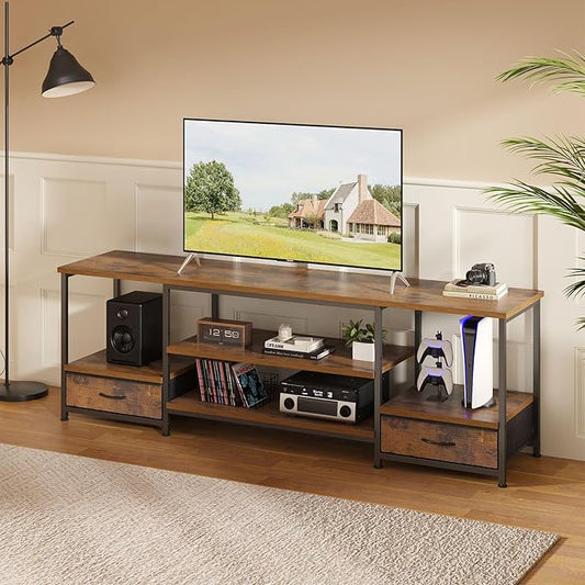 Sweetcrispy Entertainment Center with Stoage Wood TV Stand with Drawers for 75 Inch+ TVS, Television Stands for Living Room Media Console with Charging Station Drawers Shelf Sturdy Frame, 63'' Rustic