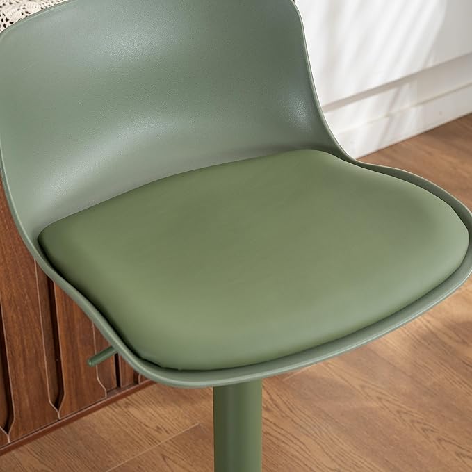 Kidol & Shellder Bar Stools Set of 2 Olive Green Adjustable Swivel Counter Height Stools, Modern PU Leather Upholstered with Back Solid Color Barstools for Kitchen Island