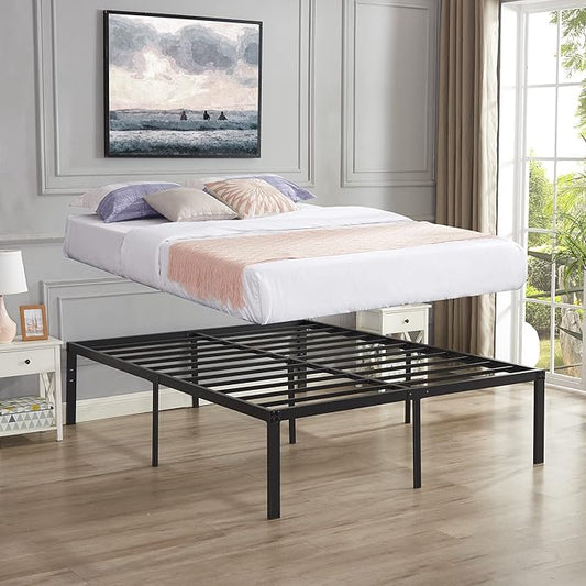 VECELO 18" Queen Size Metal Platform Tall Bed Frame,Heavy Duty Steel Slat/Easy Assembly Mattress Foundation/No Box Spring Needed