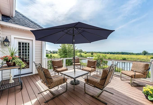 MASTERCANOPY 9FT Patio Umbrella with Push Button Tilt and Crank, Outdoor Market Umbrella with 8 Sturdy Ribs, UV Protection & Waterproof for Garden, Deck, Backyard, Pool (Navy Blue)