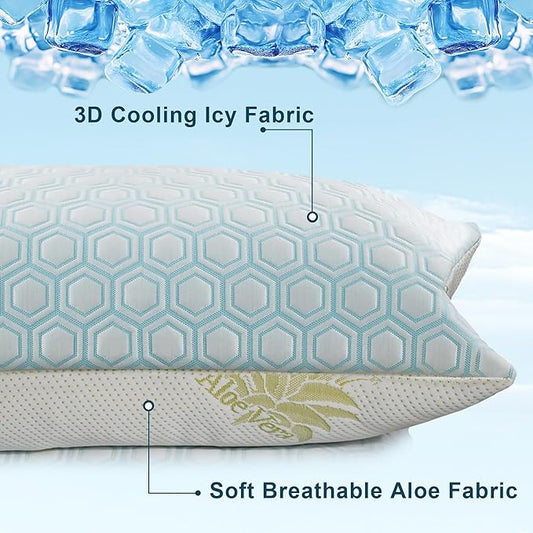 Cooling Pillows Queen Size Set of 2, Adjustable Shredded Memory Foam Bed Pillows for Hot Sleepers - Firm Supportive Cool Pillow for Side Back Stomach Sleepers with Removable Washable Cover