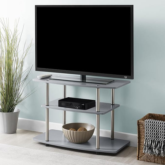 Convenience Concepts Designs2Go No Tools 3-Tier TV Stand 31.5" - Entertainment Center for TVs up to 37 Inches, Modern TV Console with Shelves for Living Room, Family Room, Gray